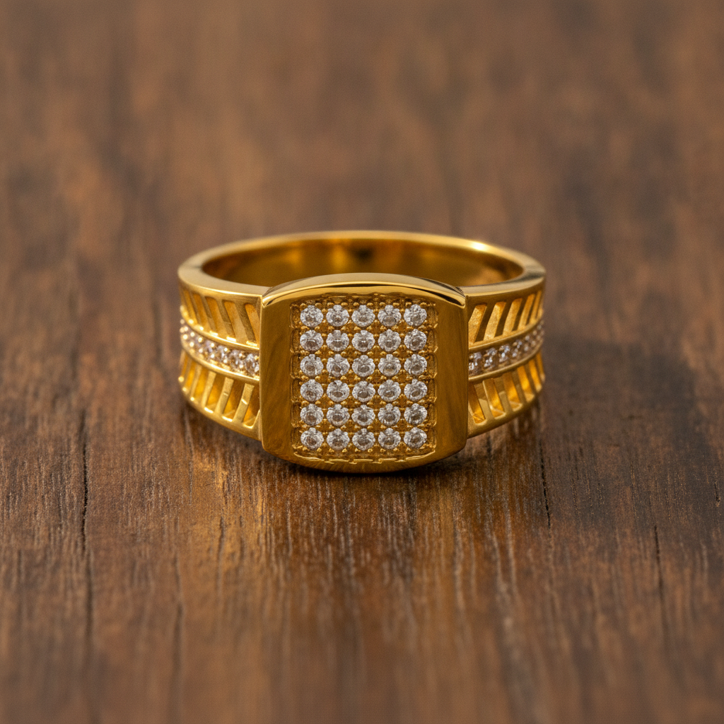 Premium Square Pavé Statement Ring for Men