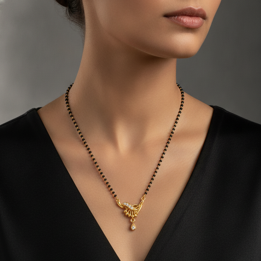 NUGOLD Classic Black Bead Mangalsutra with Designer Pendant