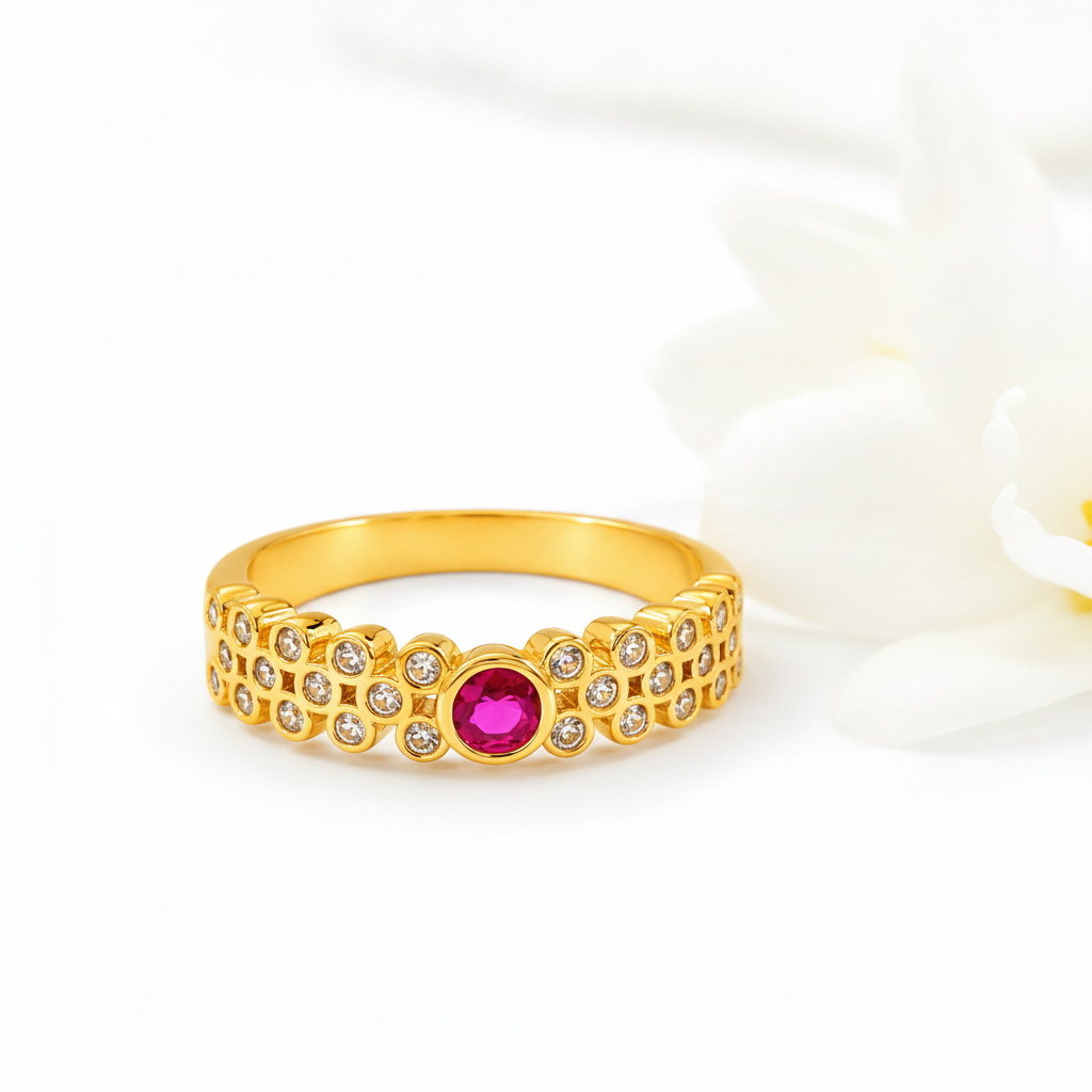 Regal Ruby Halo Cascade Statement Ring for Women