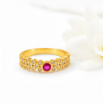 Regal Ruby Halo Cascade Statement Ring for Women
