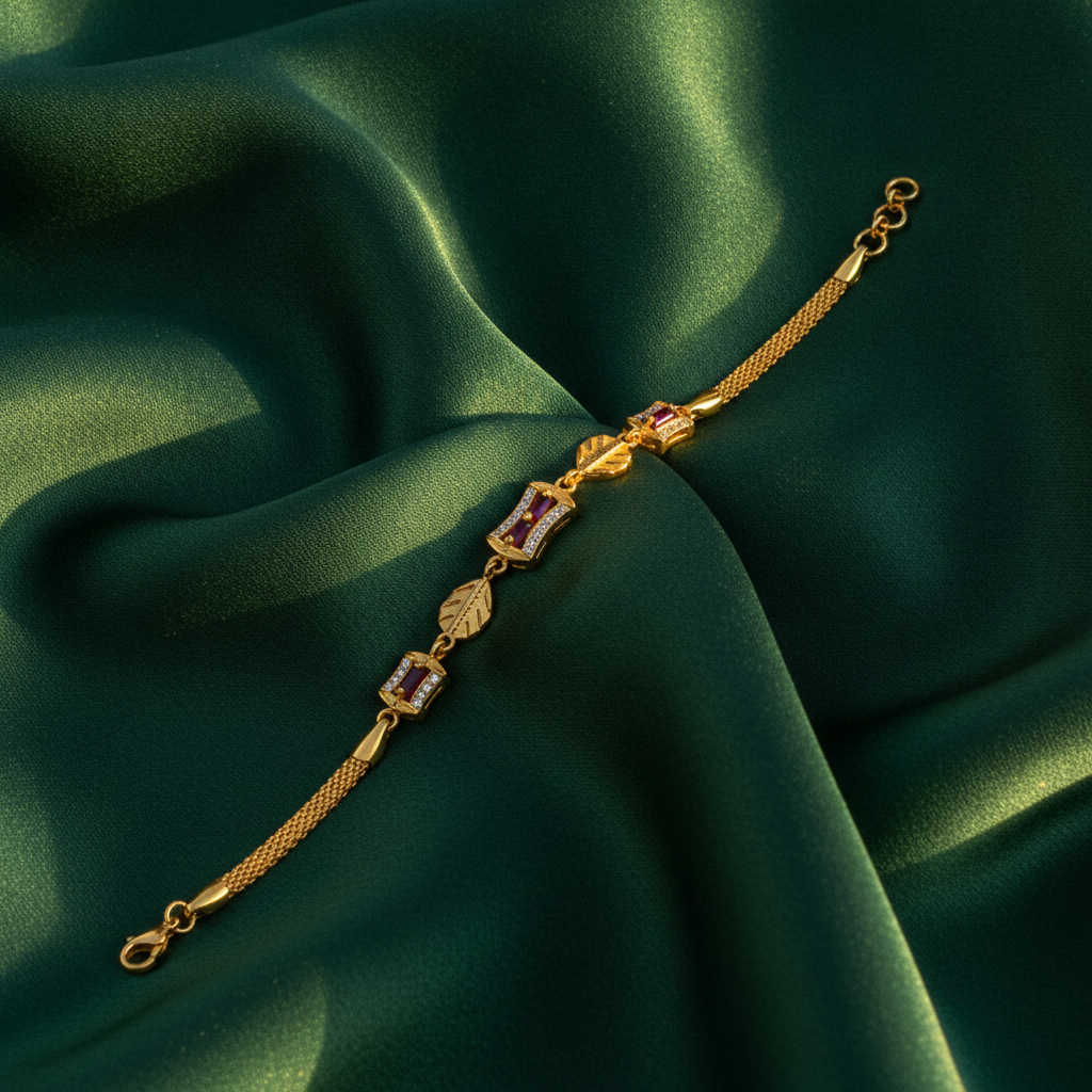 Imperial Ruby Baguette Link Bracelet for Women & Girls