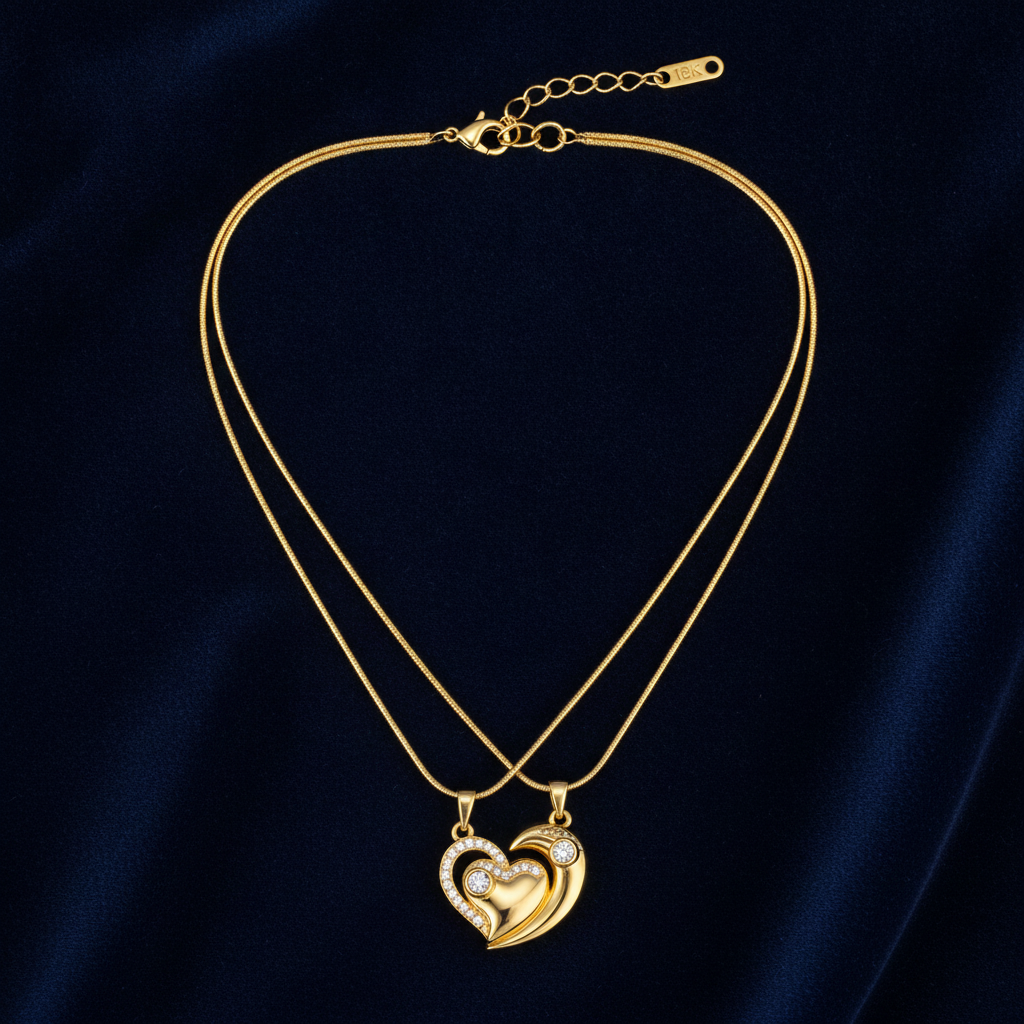 Luxury Gold Double Layer Heart Necklace for Women & Girls