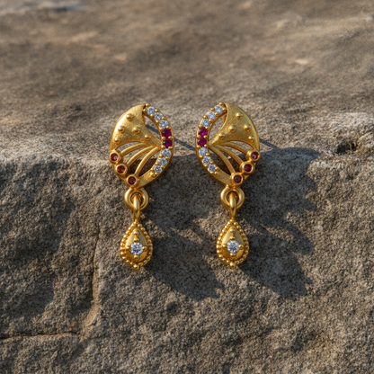 Royal Ruby Leaf Crystal Teardrop Drop Earrings for Women