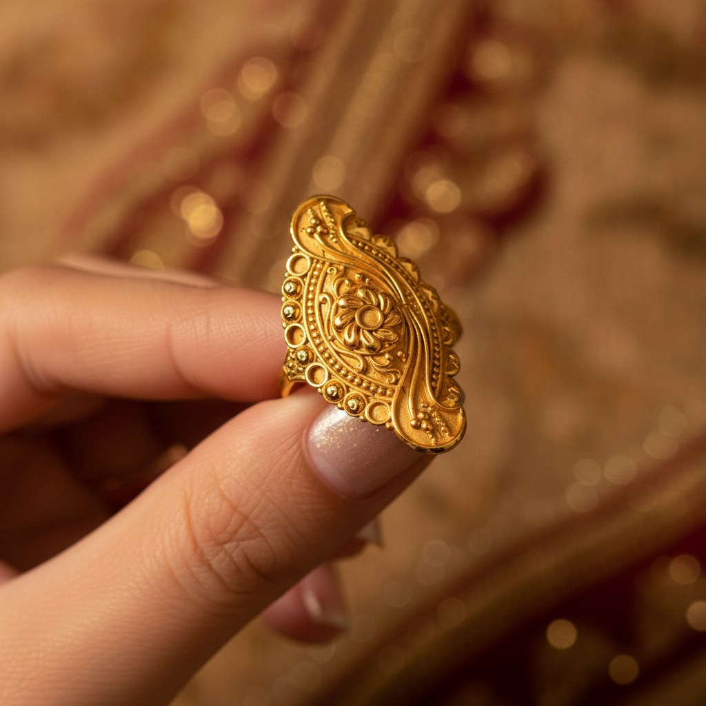 NUGOLD Traditional Floral Filigree Adjustable Ring for Women