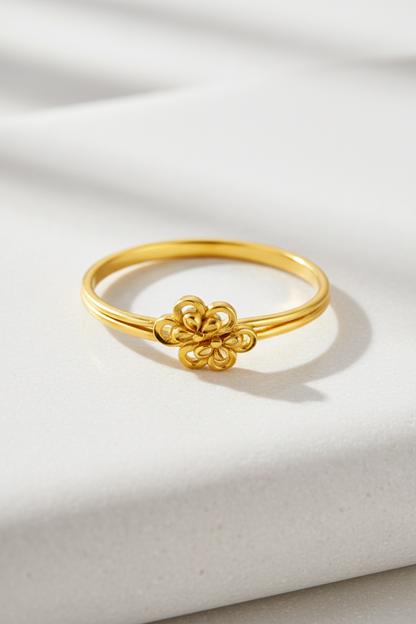 NuGold Delicate Floral Charm Gold Ring