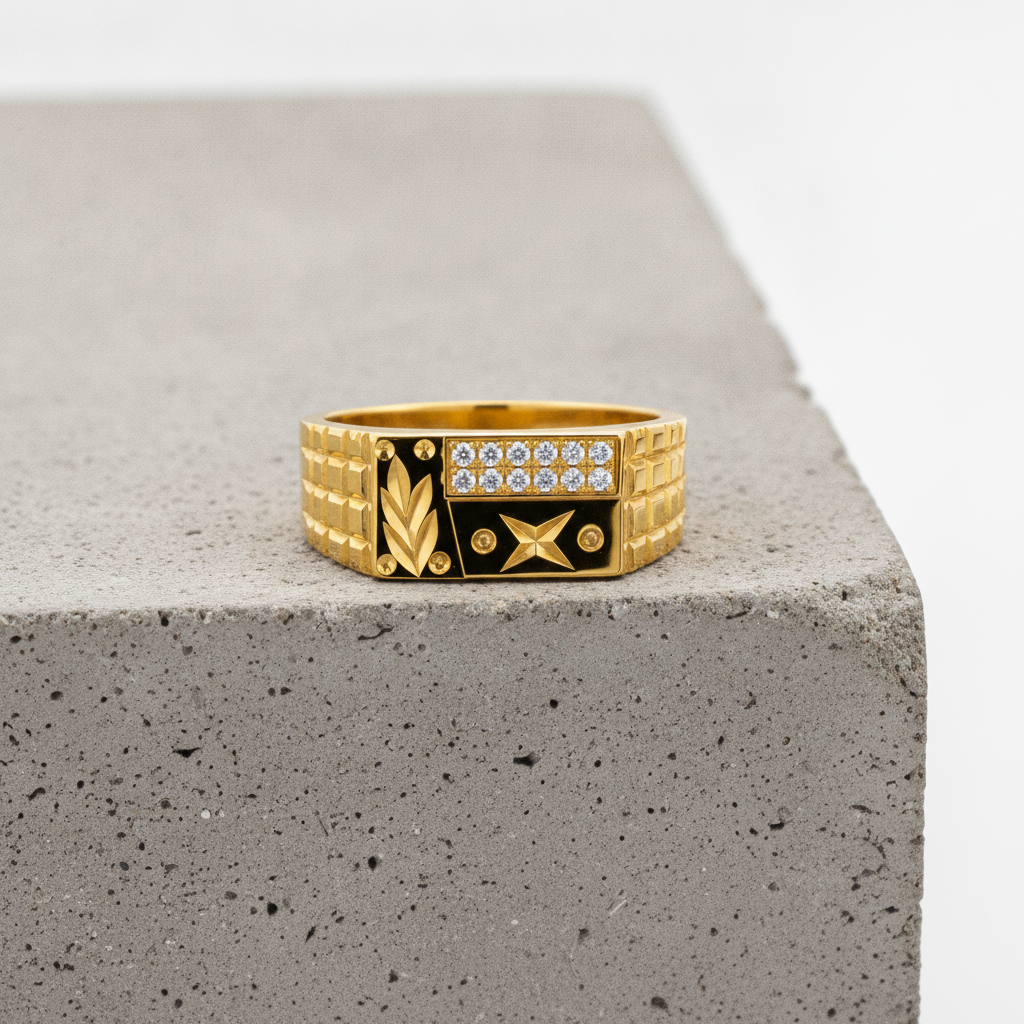 Royal Leaf Elegance Crystal Statement Ring