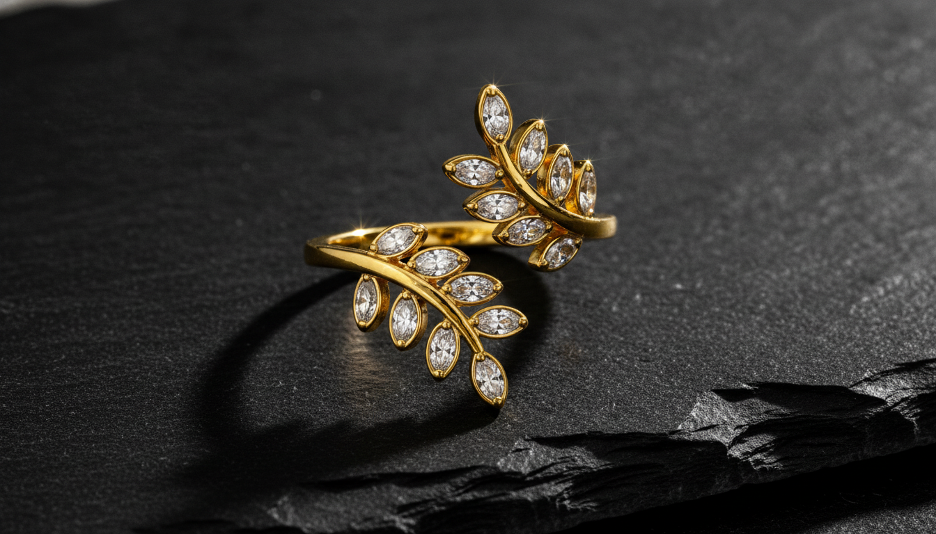 Elegant Marquise Crystal Leaf Adjustable Ring for Women