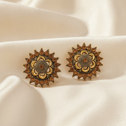 Royal Amber Blossom Radiance Statement Stud Earrings for Women