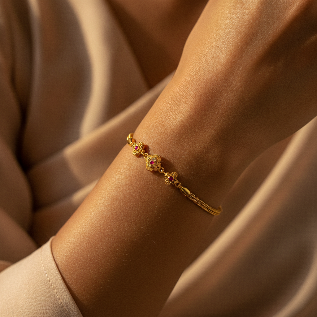 Royal Ruby Floral Charm Bracelet for Women & Girls