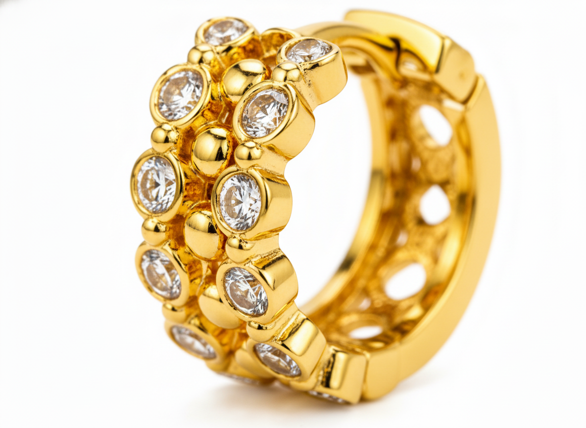NuGold Luxe Crystal Cluster Gold-Toned Huggie Hoop Earrings for Women