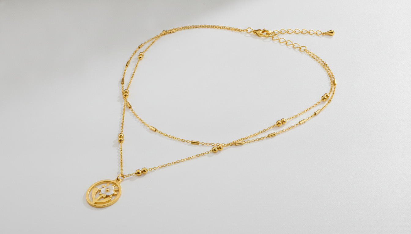 Golden Daisy Flower Layered Necklace for Women