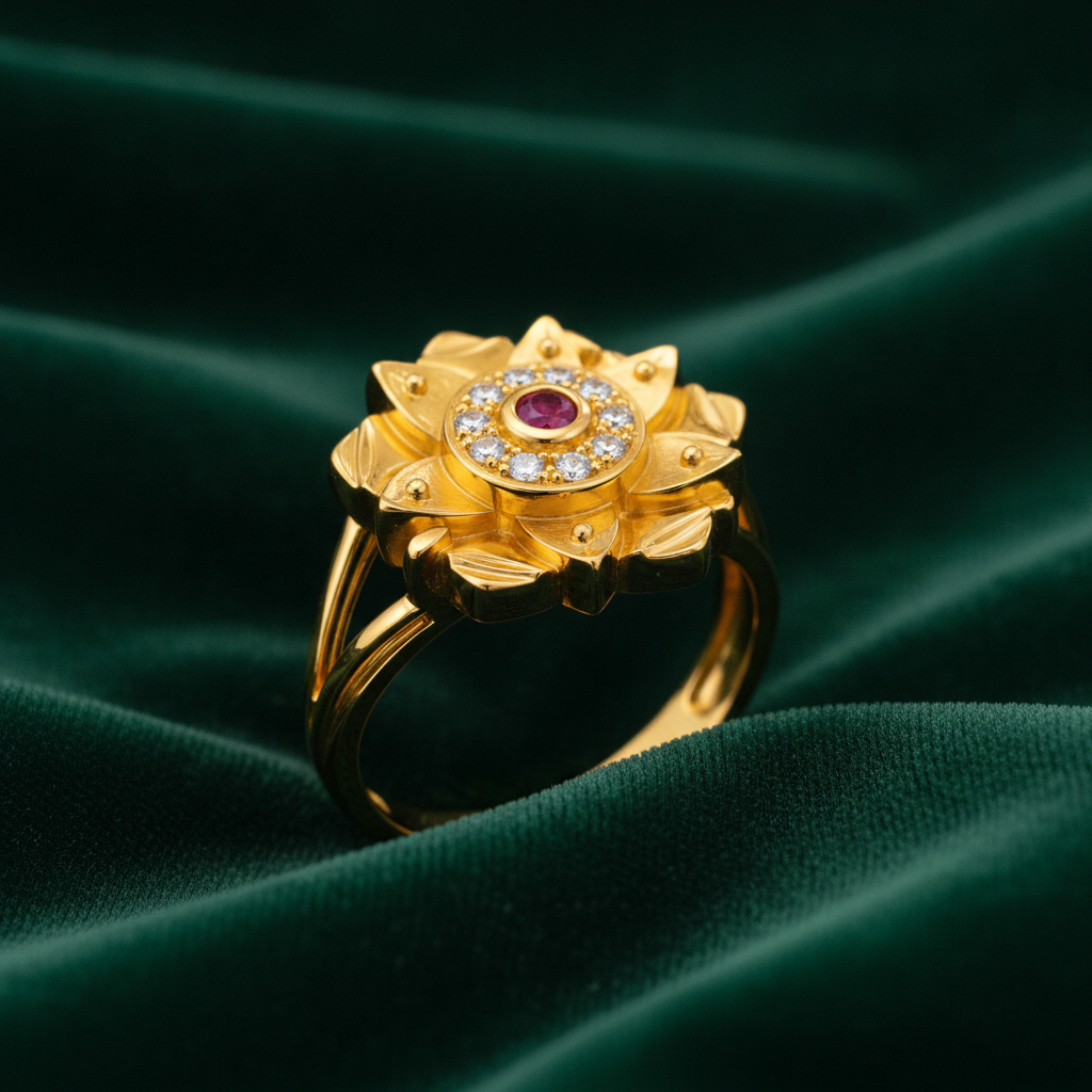 Royal Lotus Ruby & Crystal Statement Ring For Women