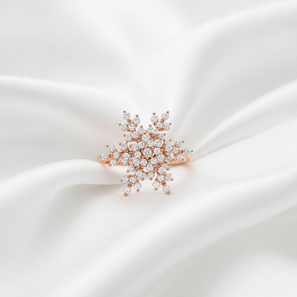 Luxury 360° Rotating Snowflake Spinner Ring with Sparkling CZ Stones