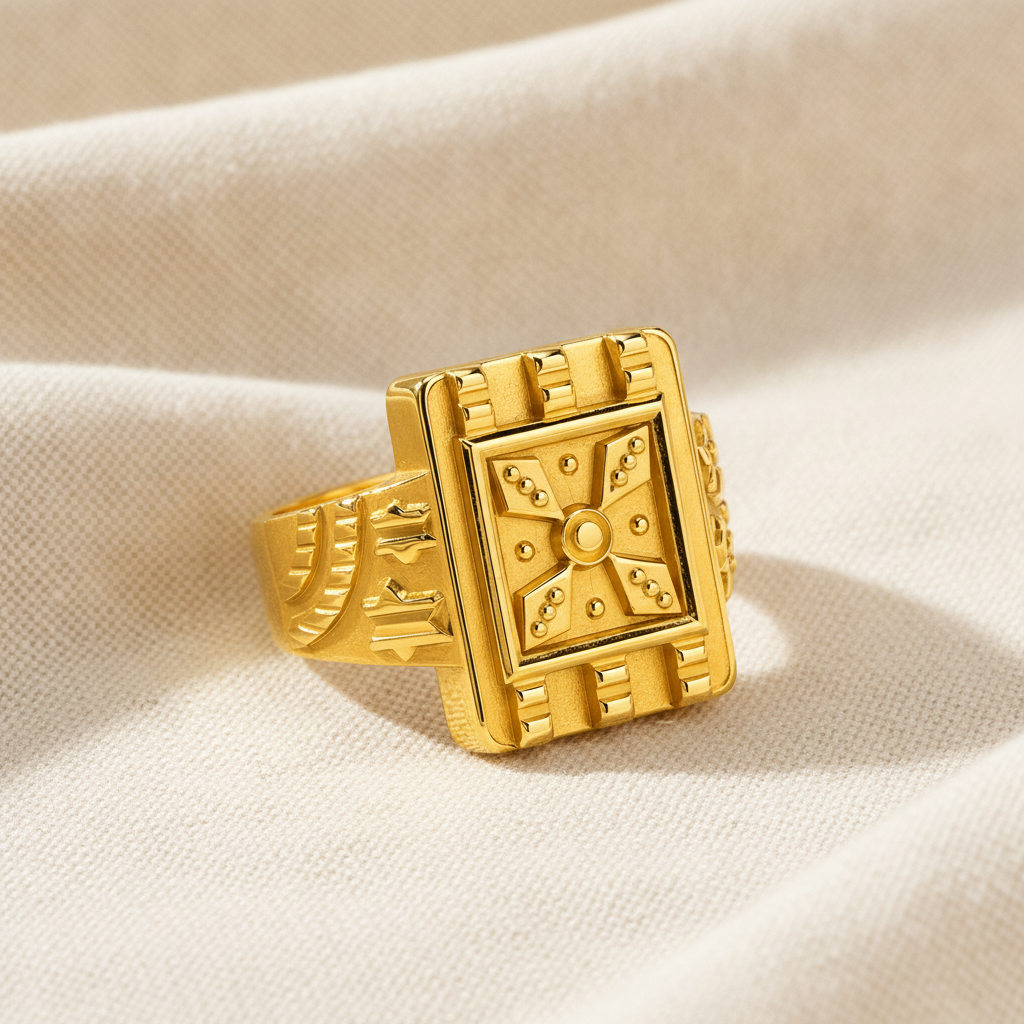 Royal Chakra Heritage Square Gold Statement Ring for Men