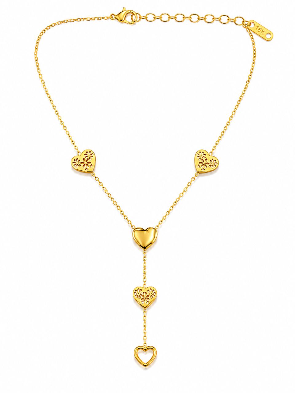 Golden Love Heart Lariat Necklace for Women