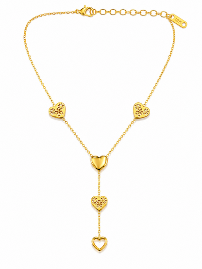 Golden Love Heart Lariat Necklace for Women