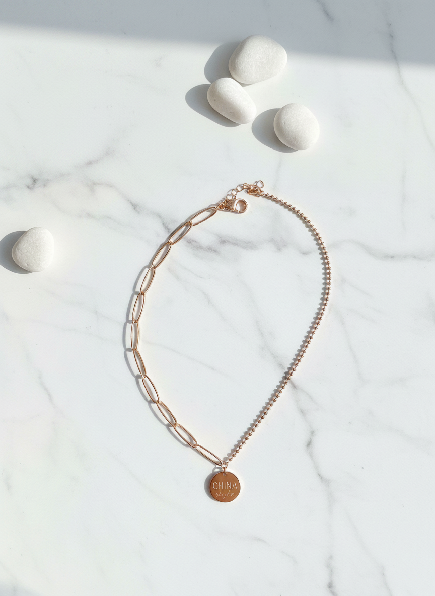 Elegant Rose Gold Asymmetrical Chain Pendant Necklace