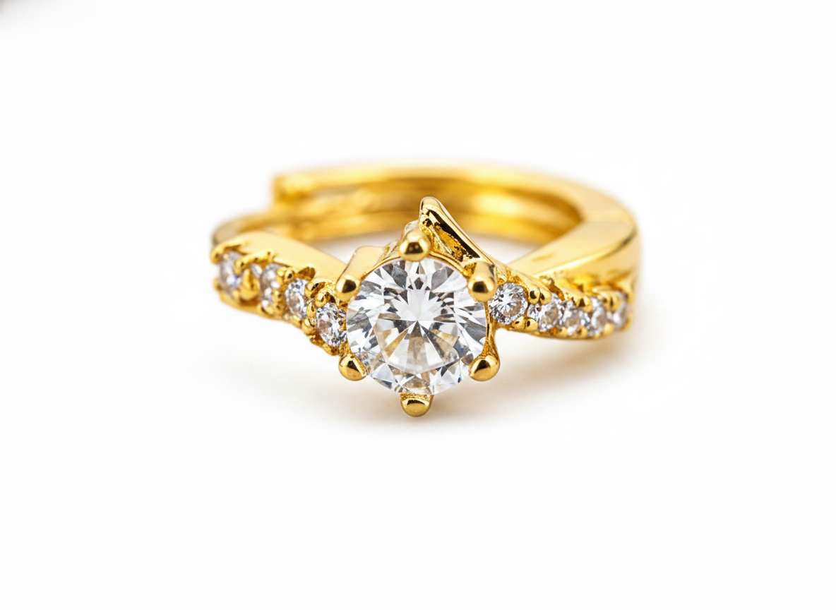 NuGold Solitaire Crystal Gold-Toned Huggie Hoop Earrings for Women