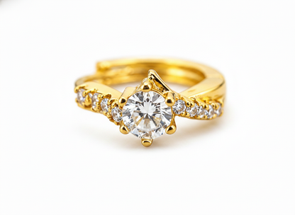 NuGold Solitaire Crystal Gold-Toned Huggie Hoop Earrings for Women