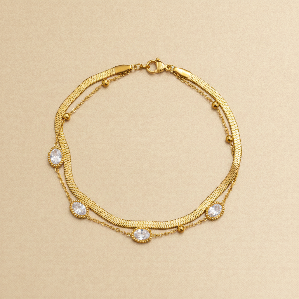 NUGOLD Premium Double Layer Oval Stone Bracelet