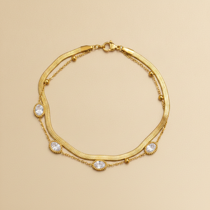 NUGOLD Premium Double Layer Oval Stone Bracelet