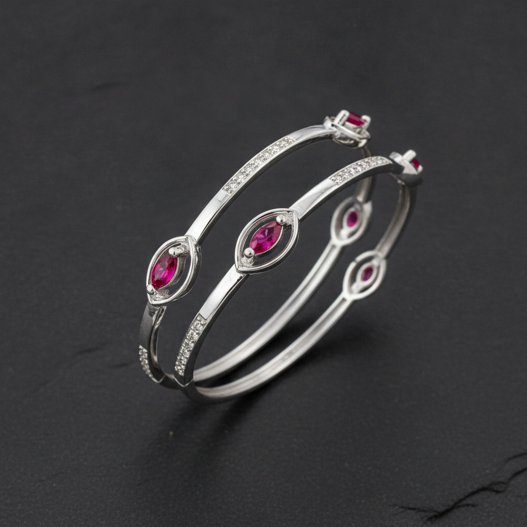 925 Silver Ruby & Cubic Zirconia Bangles for Women