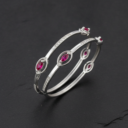 925 Silver Ruby & Cubic Zirconia Bangles for Women