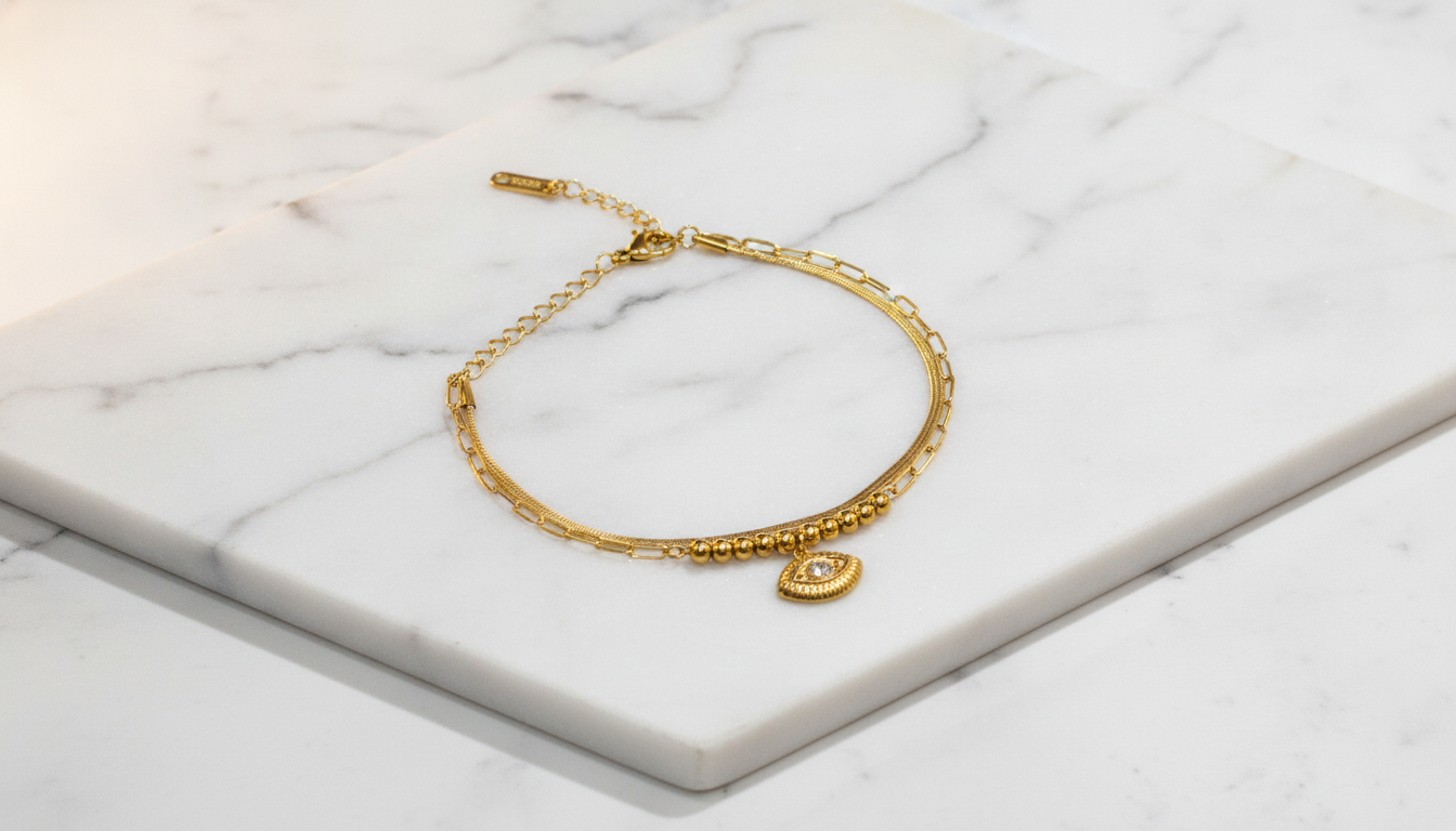 NUGOLD Trendy Double Layer Evil Eye Bracelet