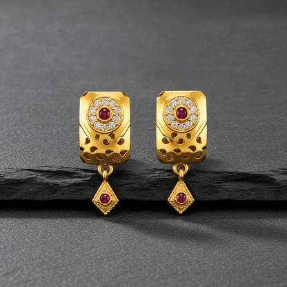 Traditional Royal Ruby-Accented Rectangle Drop Earrings