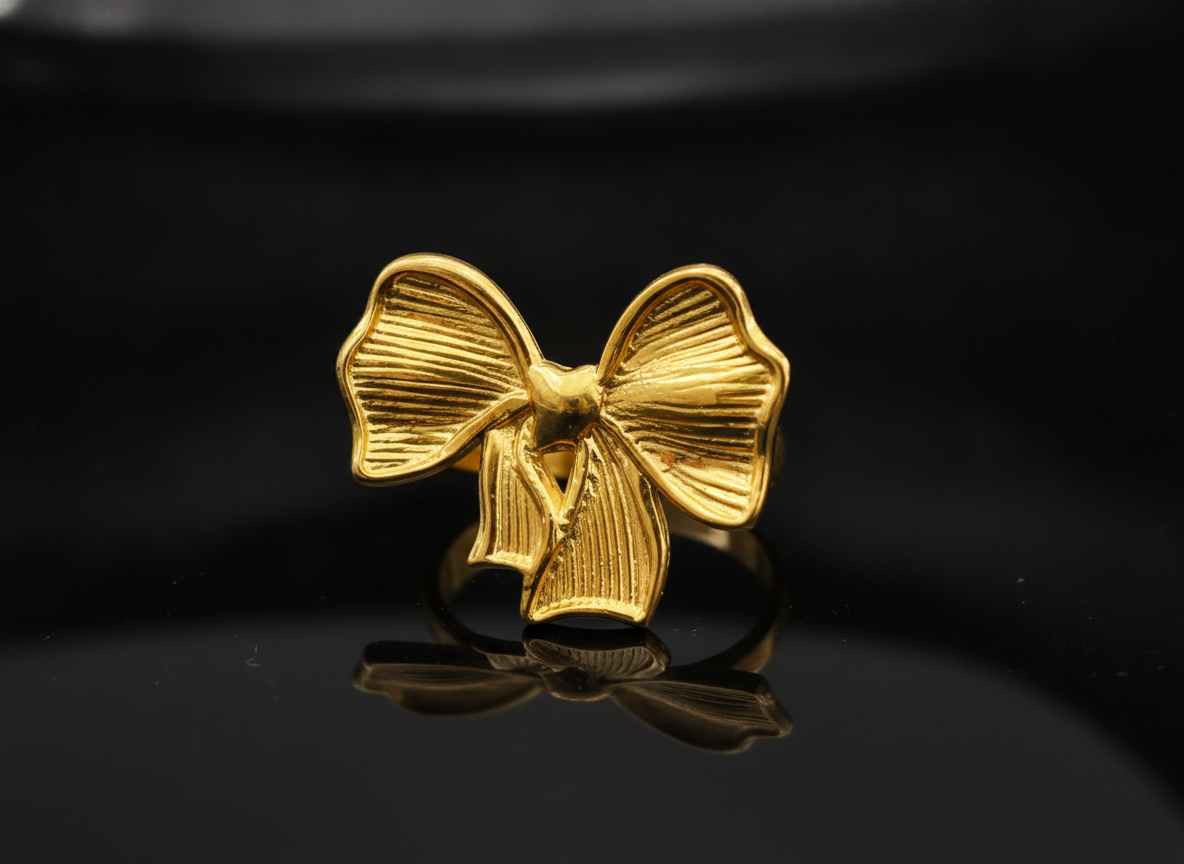 NUGOLD Adjustable Ribbon Bow Ring for Women & Girls