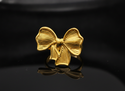 NUGOLD Adjustable Ribbon Bow Ring for Women & Girls