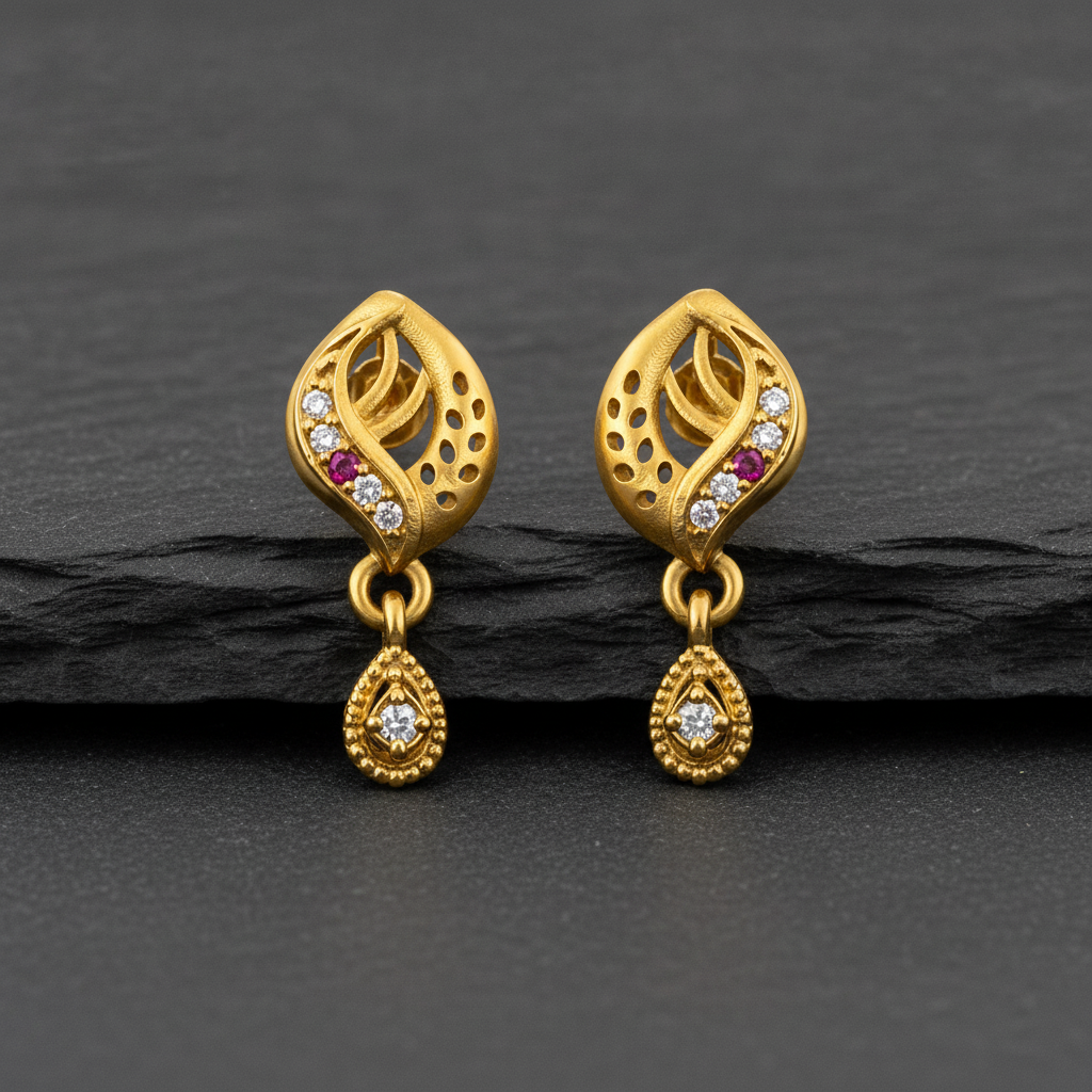 Traditional Swirl Motif Pendant Earrings with Teardrop Beaded Droplets