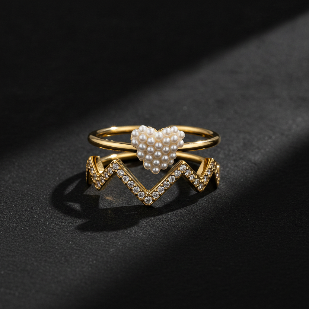 Pearl Crown Chevron Designer Ring