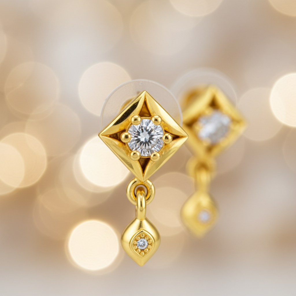 NuGold Geometric Crystal Drop Gold-Toned Stud Earrings for Women