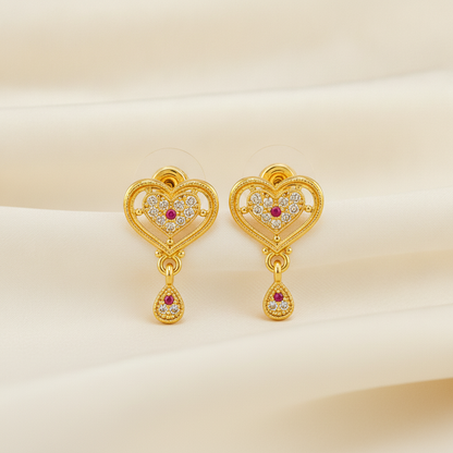 Radiant Imperial Ruby-Tinted Halo Heart Drops Earring