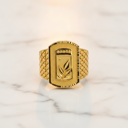 Classic Leaf Motif Textured Statement Ring for Men