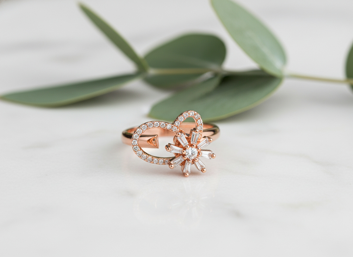 Rose Gold Floral Crystal Ring for Girls & Women