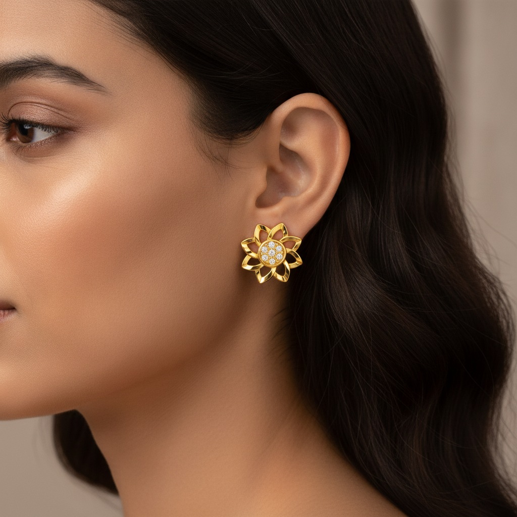 Elegant Floral Halo Sparkle Stud Earrings
