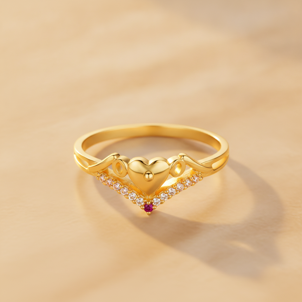 NUGOLD Stylish Heart Charm Gold Finish Ring for Women