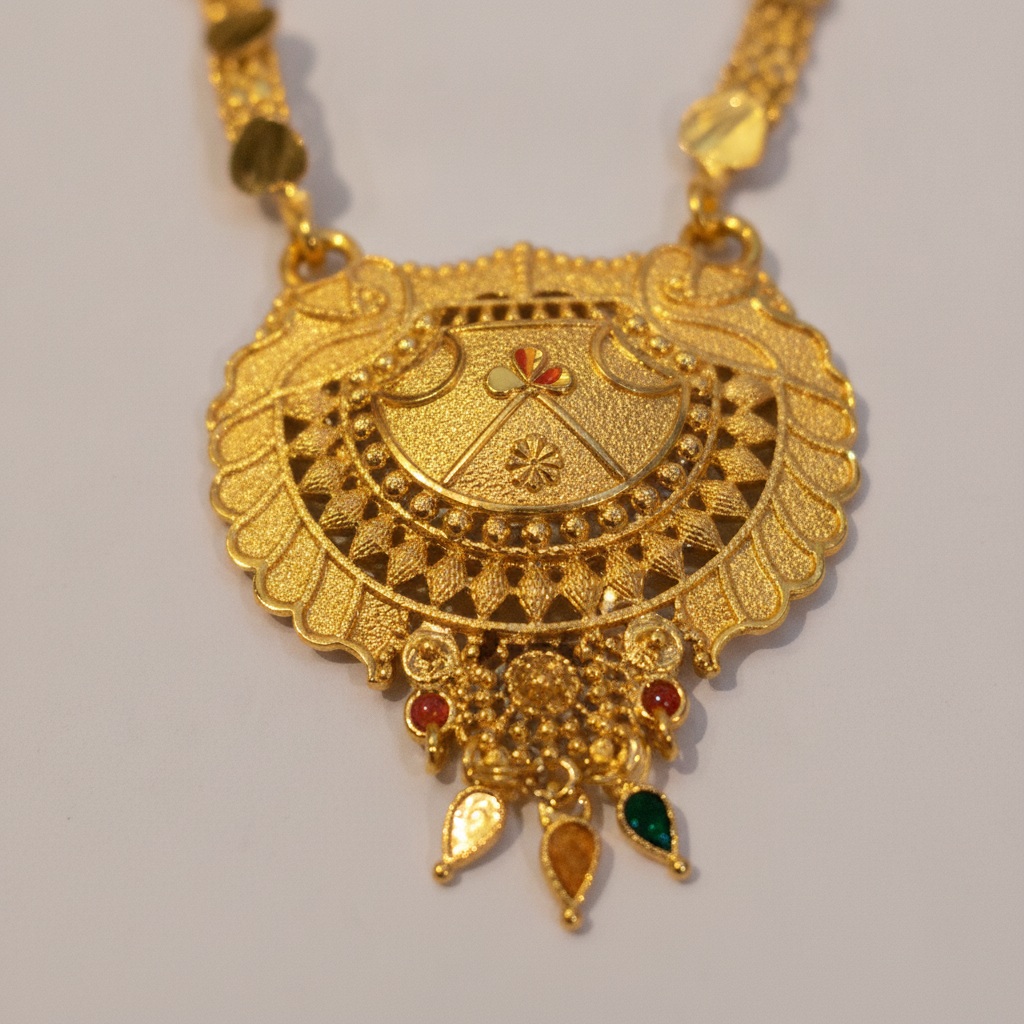 NUGOLD Royal Heritage Black Bead Mangalsutra with Antique Peacock Pendant