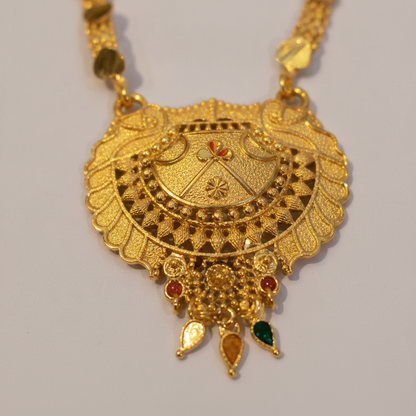 NUGOLD Royal Heritage Black Bead Mangalsutra with Antique Peacock Pendant