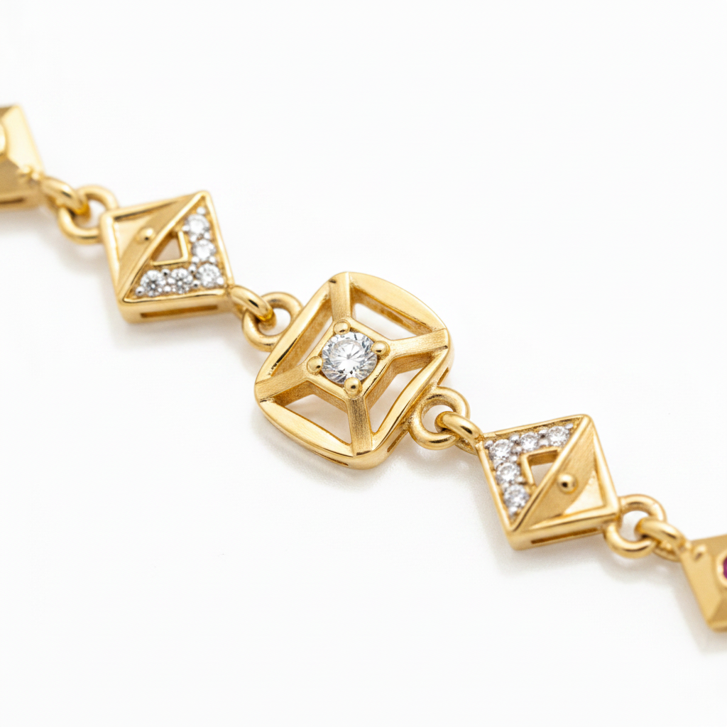 Premium Royal Ruby Geometric CZ Charm Bracelet for Women & Girls