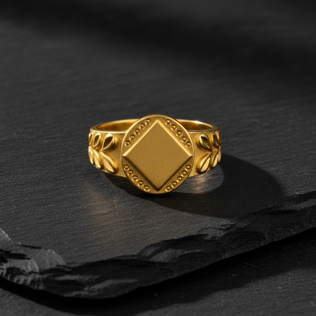 Vintage Square Leaf Pattern Statement Ring for Men