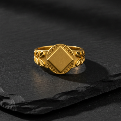 Vintage Square Leaf Pattern Statement Ring for Men