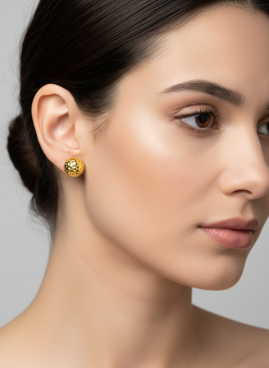 NuGold Textured Dome Gold-Toned Stud Earrings for Women