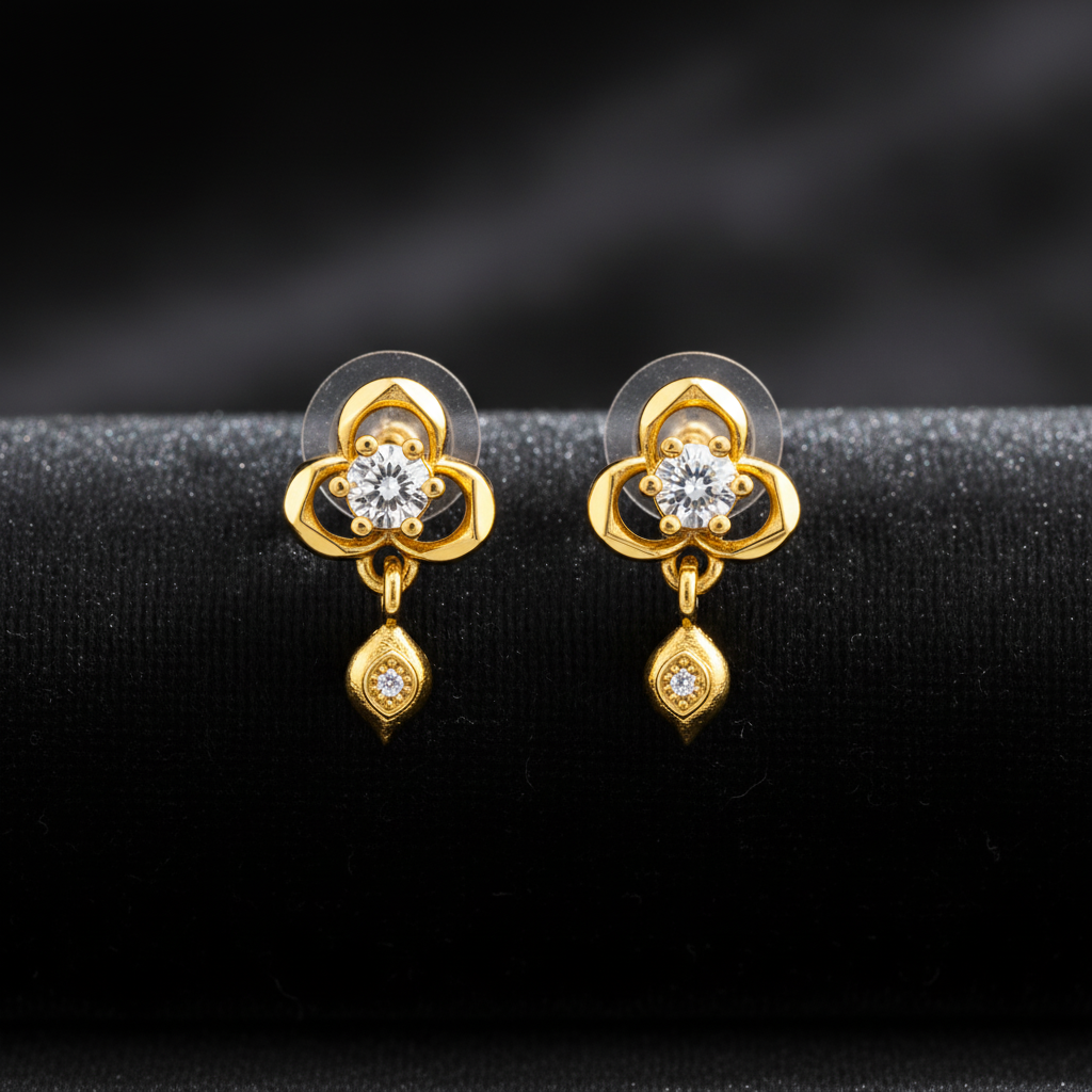 NuGold Clover Crystal Drop Gold-Toned Stud Earrings for Women