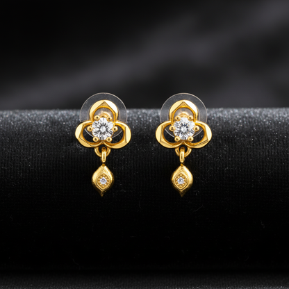 NuGold Clover Crystal Drop Gold-Toned Stud Earrings for Women