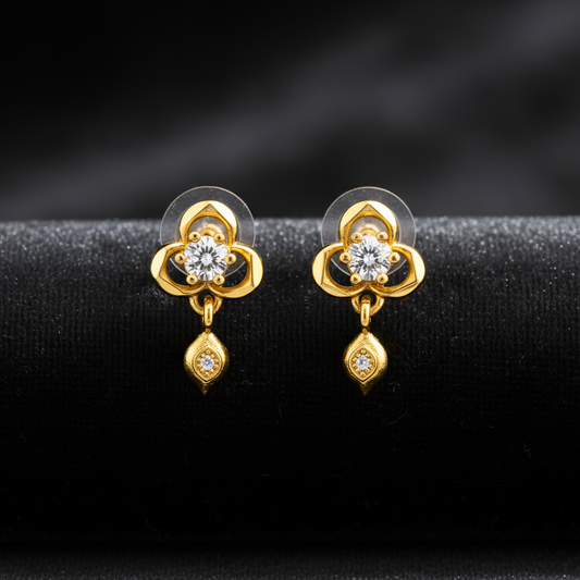 NuGold Clover Crystal Drop Gold-Toned Stud Earrings for Women