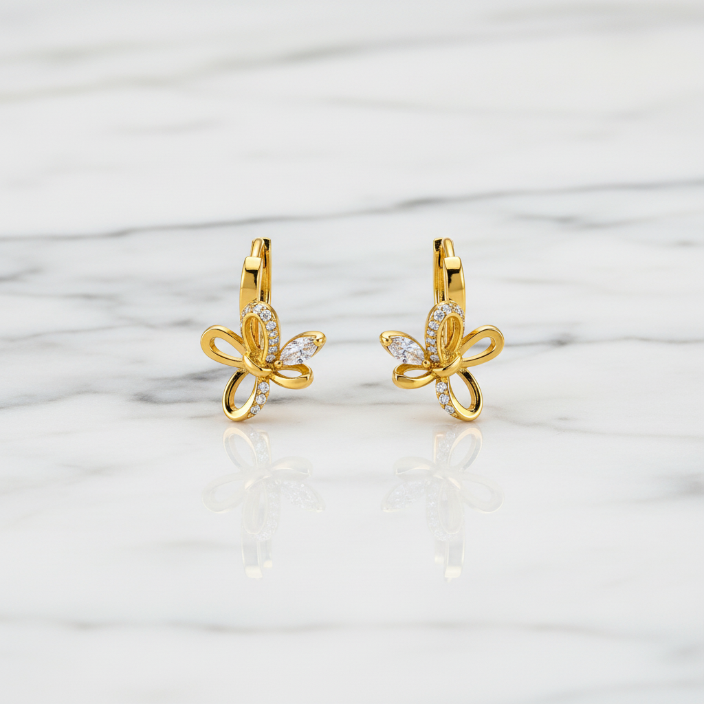 NuGold Butterfly Charm Crystal Gold-Toned Hoop Earrings for Women