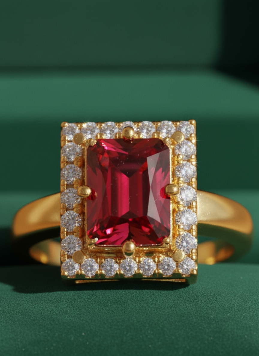 NuGold Ruby Royale Halo Ring